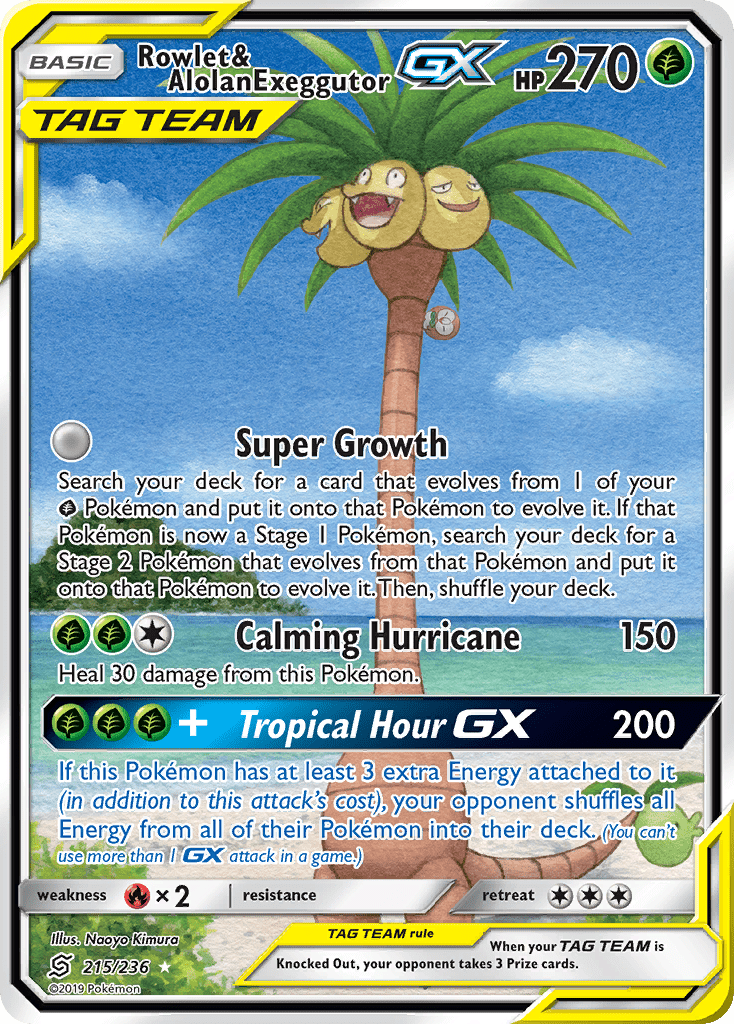 Rowlet & Alolan Exeggutor GX (215/236) [Sun & Moon: Unified Minds] Pokemon Single Pokémon  | Multizone: Comics And Games