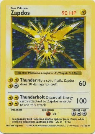 Zapdos (16/102) [Base Set Shadowless Unlimited] Pokemon Single Pokémon  | Multizone: Comics And Games