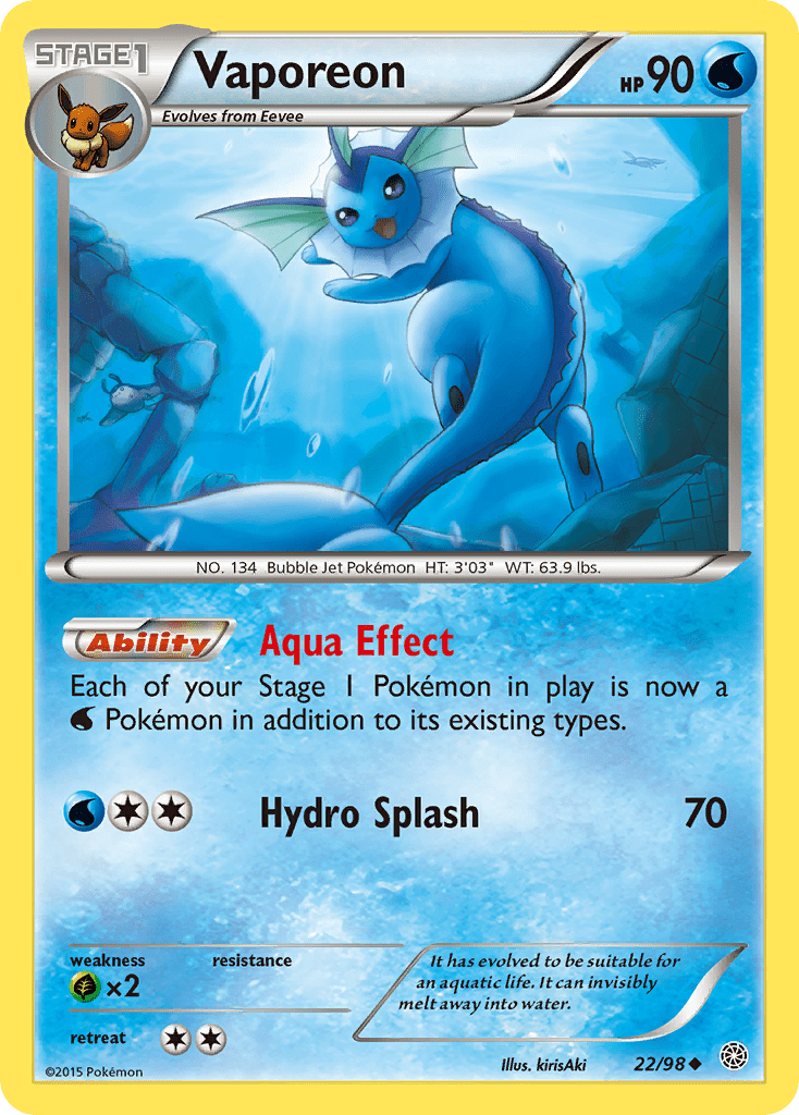 Vaporeon (22/98) [XY: Ancient Origins] Pokemon Single Pokémon  | Multizone: Comics And Games