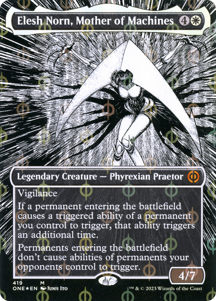 Elesh Norn, Mother of Machines (Borderless Manga Step-and-Compleat Foil) [Phyrexia: All Will Be One] MTG Single Magic: The Gathering  | Multizone: Comics And Games