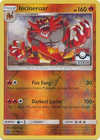 Incineroar (26/149) (League Promo) [Sun & Moon: Base Set] Pokemon Single Pokémon  | Multizone: Comics And Games