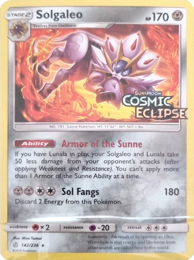Solgaleo (142/236) (Cosmic Eclipse Stamped) [Sun & Moon: Cosmic Eclipse] Pokemon Single Pokémon  | Multizone: Comics And Games