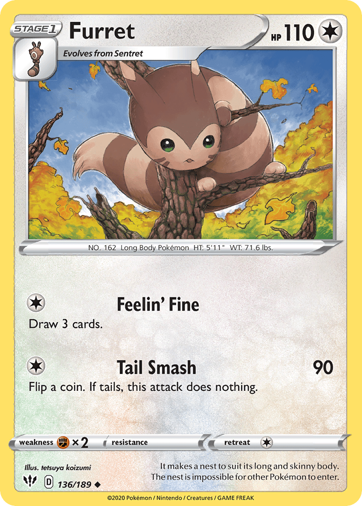 Furret (136/189) [Sword & Shield: Darkness Ablaze] Pokemon Single Pokémon  | Multizone: Comics And Games