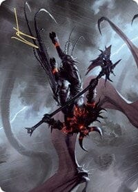 Burning-Rune Demon Art Card (Gold-Stamped Signature) [Kaldheim: Art Series] MTG Single Magic: The Gathering  | Multizone: Comics And Games
