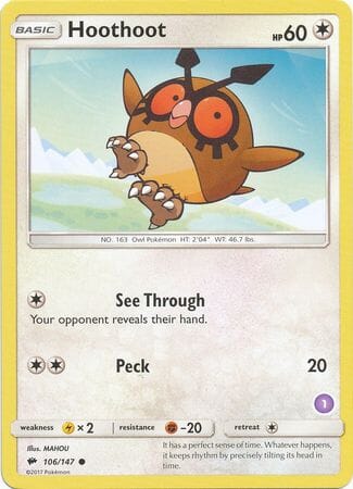 Hoothoot (106/147) (Deck Exclusive #1) [Sun & Moon: Trainer Kit - Alolan Sandslash] Pokemon Single Pokémon  | Multizone: Comics And Games