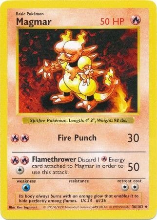 Magmar (36/102) [Base Set Shadowless Unlimited] Pokemon Single Pokémon  | Multizone: Comics And Games