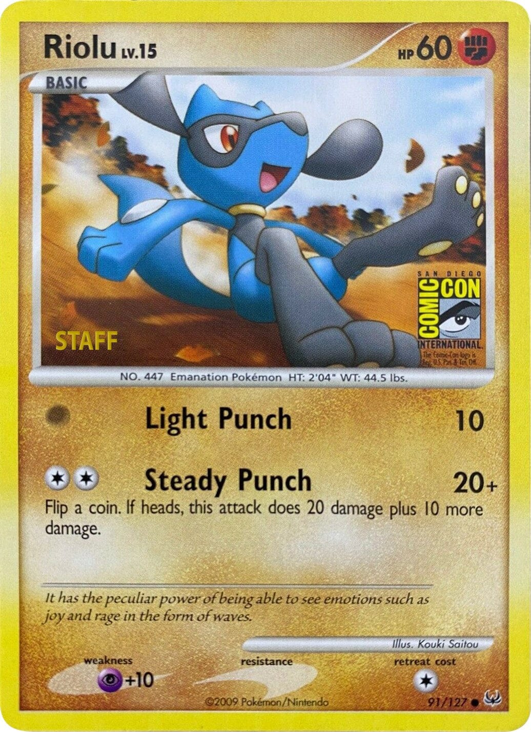 Riolu (91/127) (SDCC 2009) (Staff) [Platinum: Base Set] Pokemon Single Pokémon  | Multizone: Comics And Games