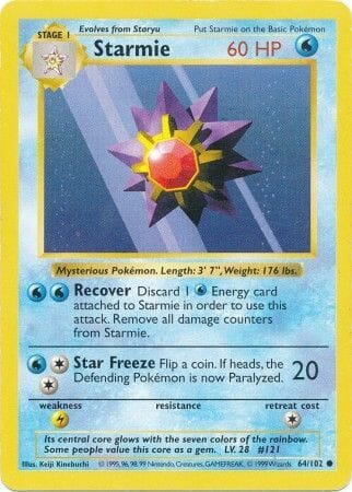 Starmie (64/102) [Base Set Shadowless Unlimited] Pokemon Single Pokémon  | Multizone: Comics And Games