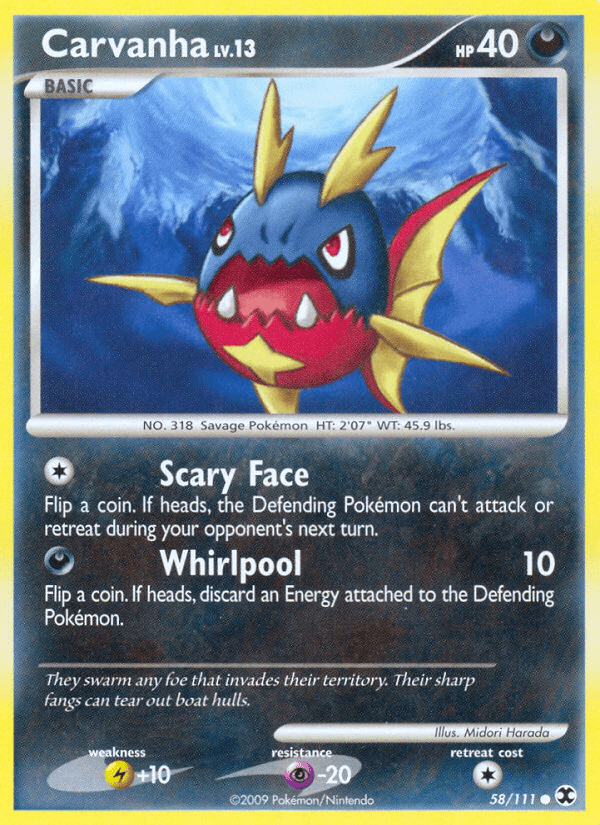Carvanha (58/111) [Platinum: Rising Rivals] Pokemon Single Pokémon  | Multizone: Comics And Games