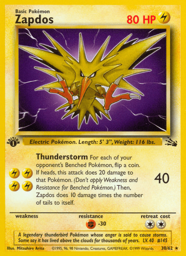 Zapdos (30/62) [Fossil 1st Edition] Pokemon Single Pokémon  | Multizone: Comics And Games