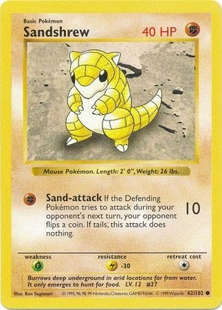 Sandshrew (62/102) [Base Set Shadowless Unlimited] Pokemon Single Pokémon  | Multizone: Comics And Games