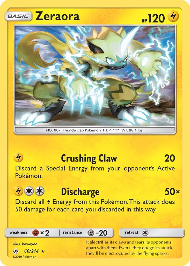 Zeraora (60/214) (Cracked Ice Holo) (Theme Deck Exclusive) [Sun & Moon: Unbroken Bonds] Pokemon Single Pokémon  | Multizone: Comics And Games