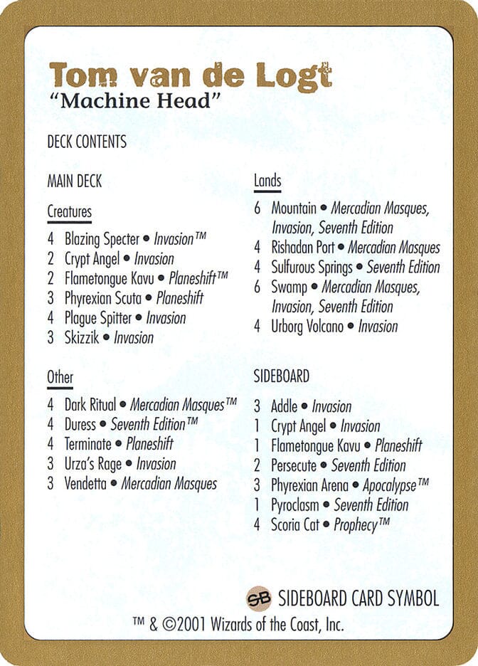 Tom van de Logt Decklist [World Championship Decks 2001] MTG Single Magic: The Gathering  | Multizone: Comics And Games