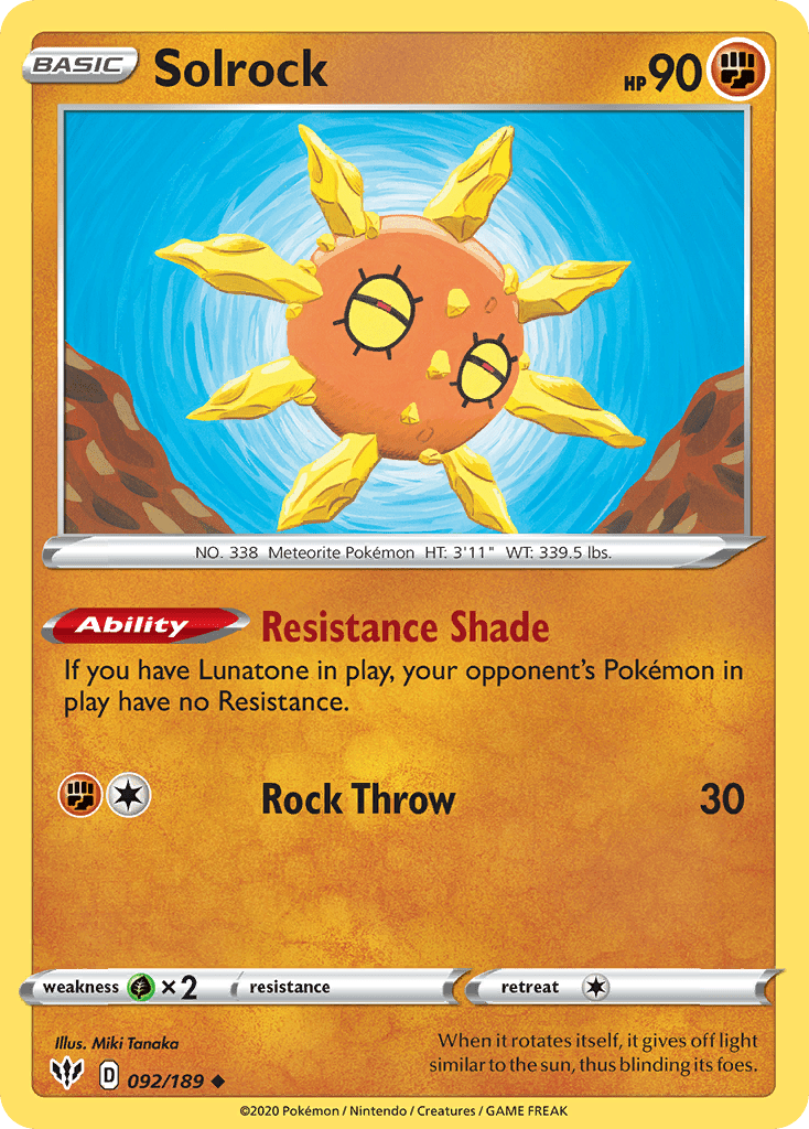 Solrock (092/189) [Sword & Shield: Darkness Ablaze] Pokemon Single Pokémon  | Multizone: Comics And Games