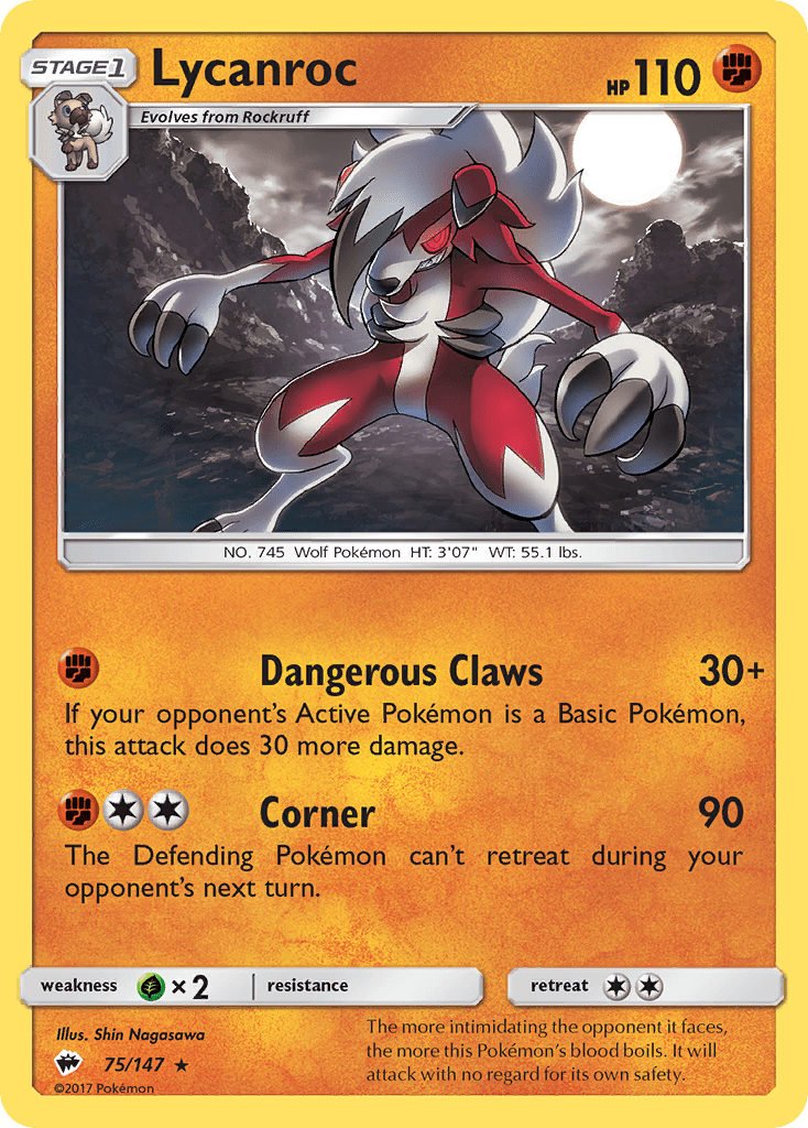 Lycanroc (75/147) [Sun & Moon: Burning Shadows] Pokemon Single Pokémon  | Multizone: Comics And Games