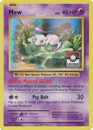 Mew (53/108) (League Promo 1st Place) [XY: Evolutions] Pokemon Single Pokémon  | Multizone: Comics And Games