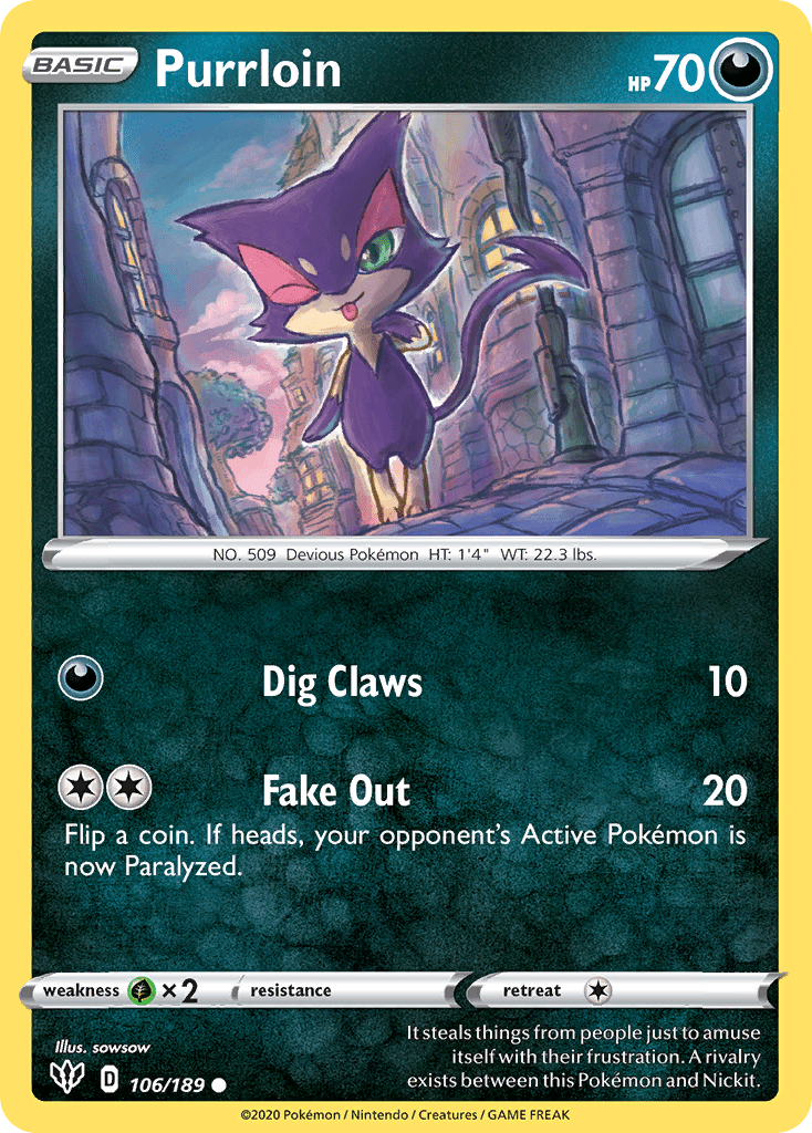 Purrloin (106/189) [Sword & Shield: Darkness Ablaze] Pokemon Single Pokémon  | Multizone: Comics And Games