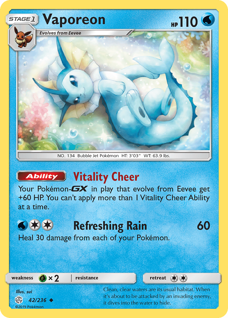 Vaporeon (42/236) [Sun & Moon: Cosmic Eclipse] Pokemon Single Pokémon  | Multizone: Comics And Games