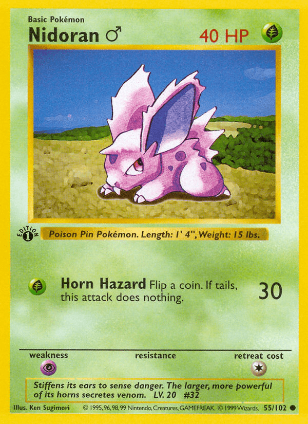 Nidoran (55/102) (Male) (Shadowless) [Base Set 1st Edition] Pokemon Single Pokémon  | Multizone: Comics And Games