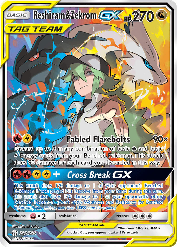 Reshiram & Zekrom GX (222/236) [Sun & Moon: Cosmic Eclipse] Pokemon Single Pokémon  | Multizone: Comics And Games