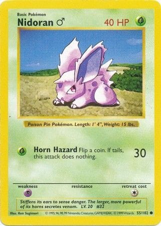 Nidoran (55/102) (Male) [Base Set Shadowless Unlimited] Pokemon Single Pokémon  | Multizone: Comics And Games