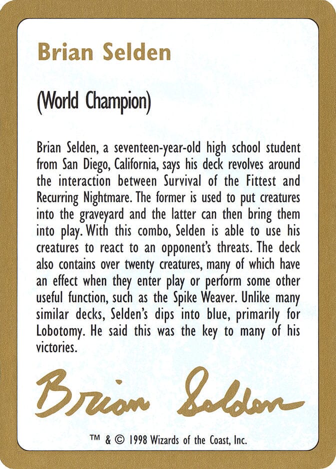 Brian Selden Bio [World Championship Decks 1998] MTG Single Magic: The Gathering  | Multizone: Comics And Games
