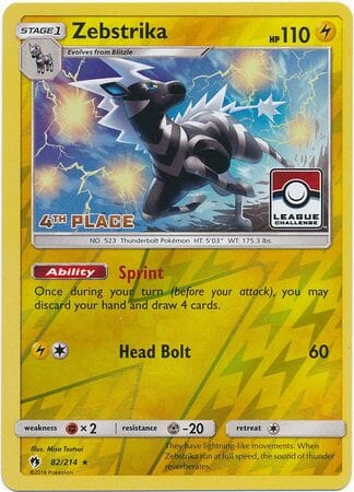 Zebstrika (82/214) (League Promo 4th Place) [Sun & Moon: Lost Thunder] Pokemon Single Pokémon  | Multizone: Comics And Games