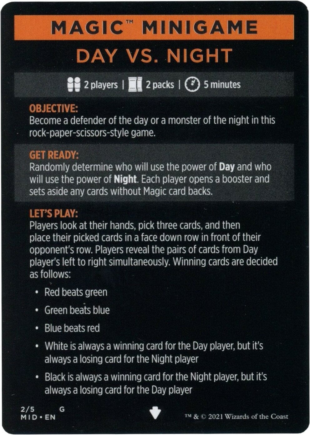 Day Vs. Night (Magic Minigame) [Innistrad: Midnight Hunt Minigame] MTG Single Magic: The Gathering  | Multizone: Comics And Games