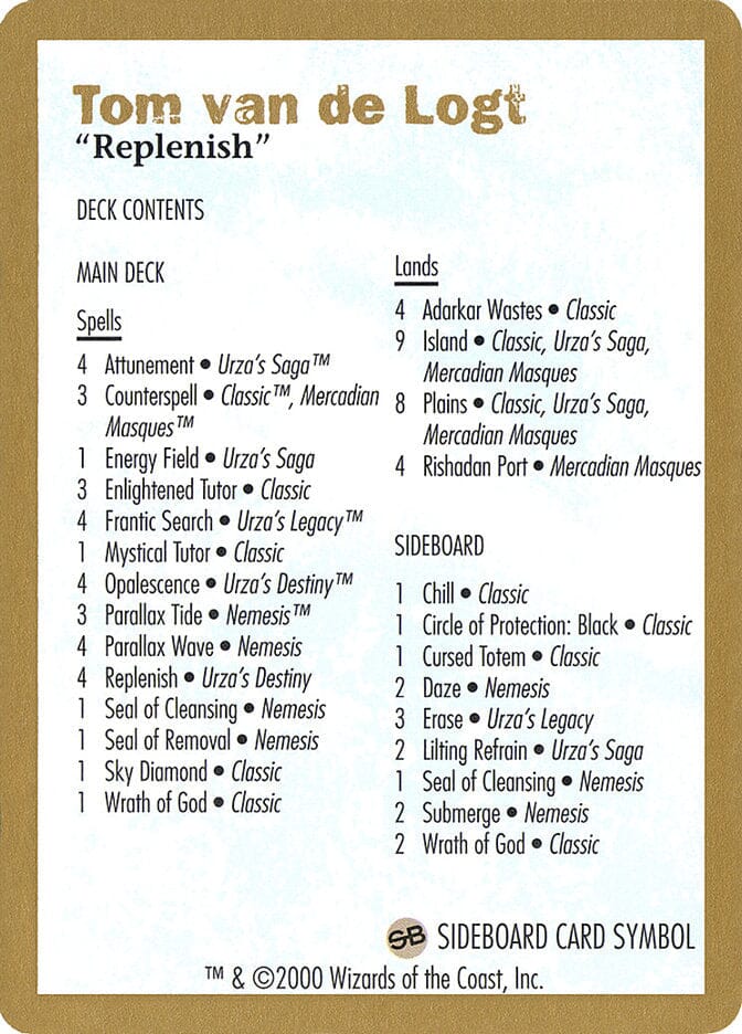 Tom van de Logt Decklist [World Championship Decks 2000] MTG Single Magic: The Gathering  | Multizone: Comics And Games