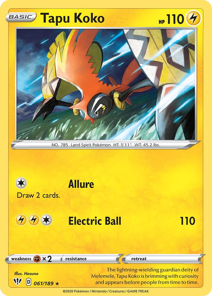 Tapu Koko (061/189) (Theme Deck Exclusive) [Sword & Shield: Darkness Ablaze] Pokemon Single Pokémon  | Multizone: Comics And Games