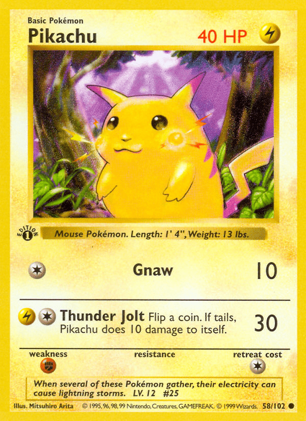 Pikachu (58/102) (Shadowless) [Base Set 1st Edition] Pokemon Single Pokémon  | Multizone: Comics And Games