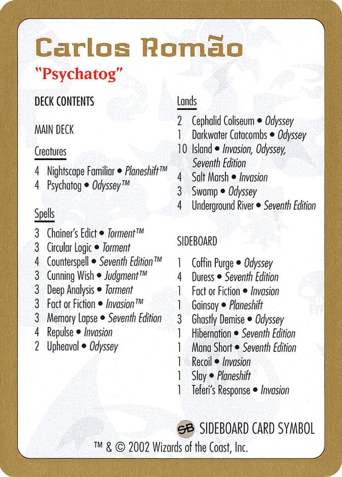 Carlos Romão Decklist [World Championship Decks 2002] MTG Single Magic: The Gathering  | Multizone: Comics And Games