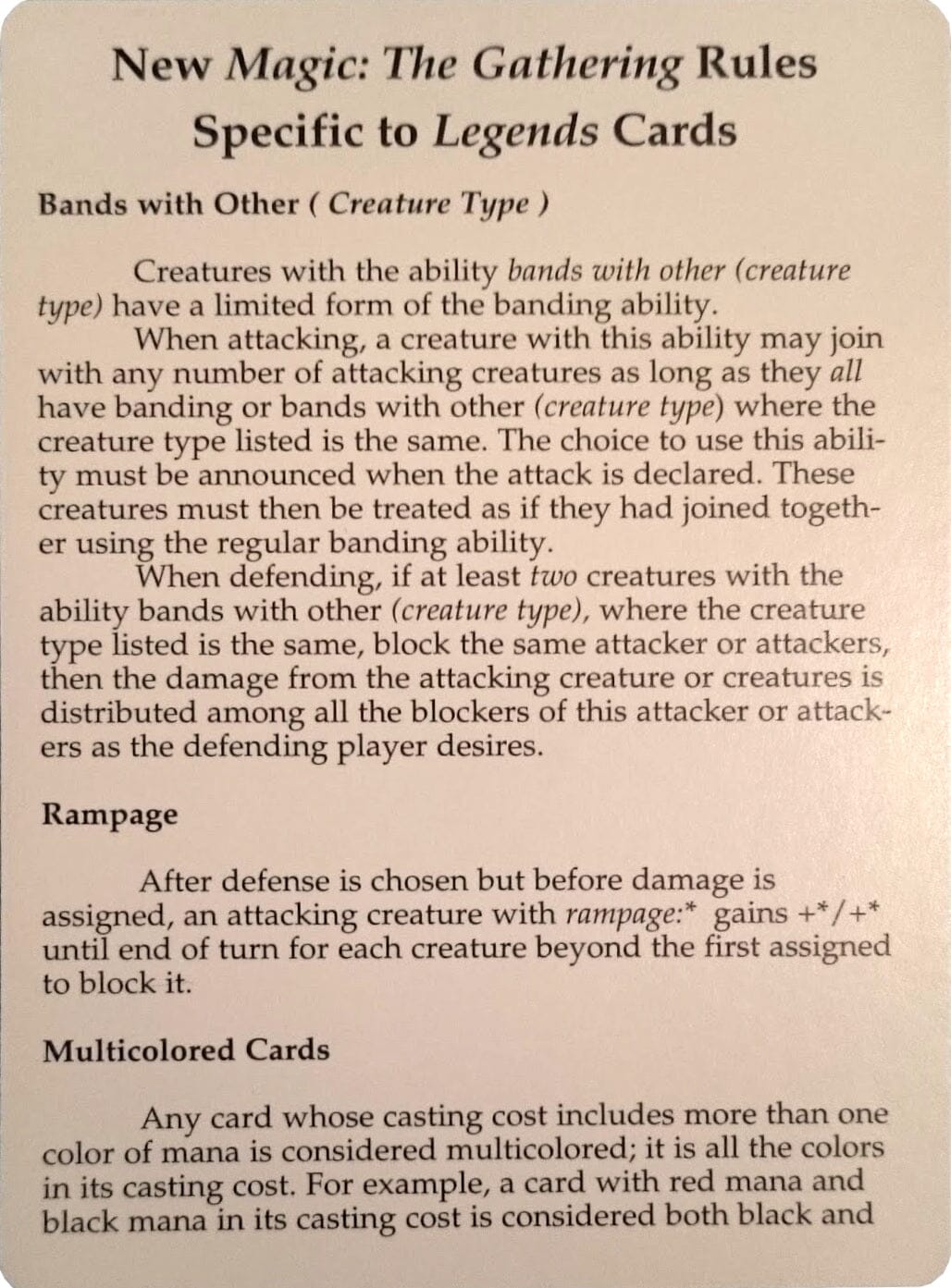 Legends Rules Card [Legends Tokens] MTG Single Magic: The Gathering  | Multizone: Comics And Games