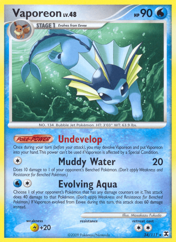 Vaporeon (34/111) [Platinum: Rising Rivals] Pokemon Single Pokémon  | Multizone: Comics And Games