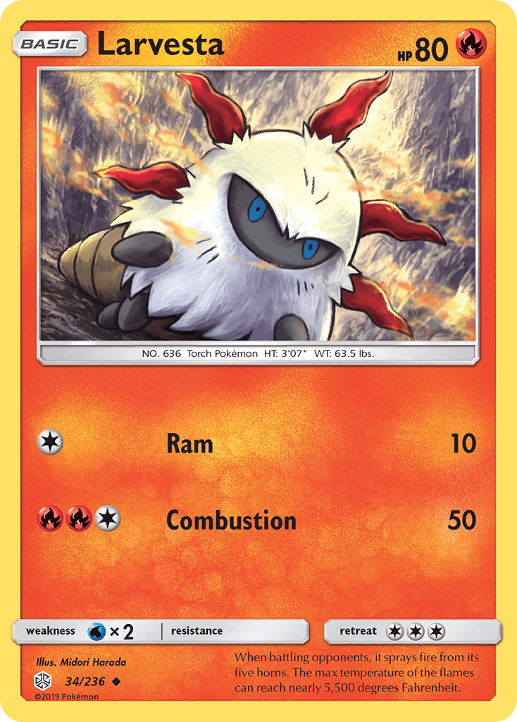 Larvesta (34/236) [Sun & Moon: Cosmic Eclipse] Pokemon Single Pokémon  | Multizone: Comics And Games