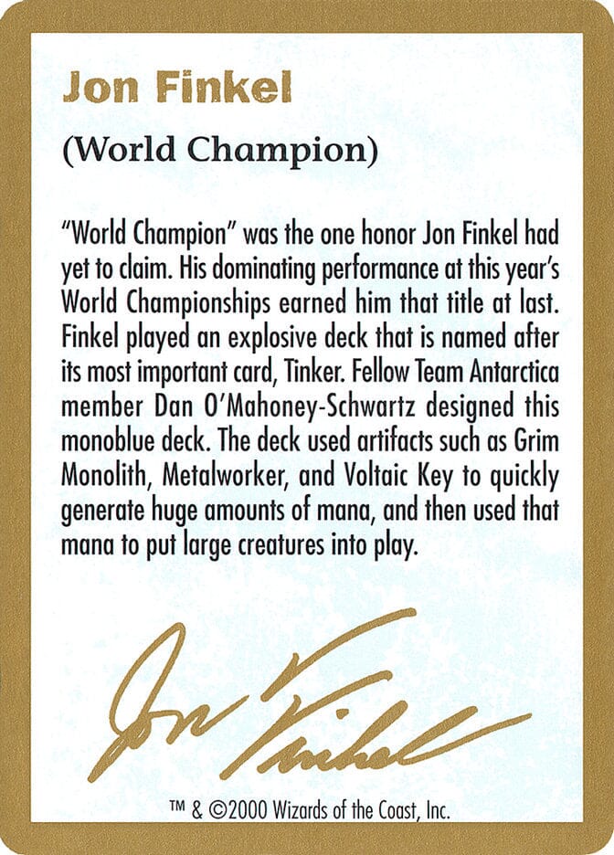 Jon Finkel Bio [World Championship Decks 2000] MTG Single Magic: The Gathering  | Multizone: Comics And Games